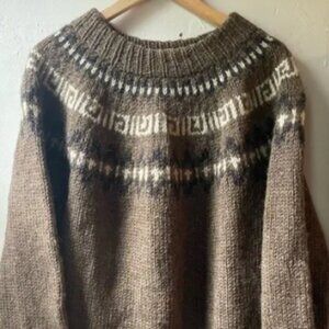 Hand Knit Wool Fair Isle Sweater Chunky Brown Knit Vintage Style Jumper